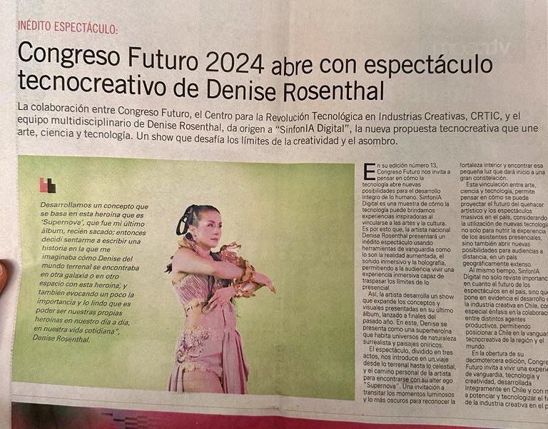 Mañana, junto a <a href="/NissRosenthal/">Denise Rosenthal</a> y <a href="/congresofuturo/">Congreso Futuro</a>, mostraremos que Chile está preparado para experimentar la tecnocreatividad! Lo podrán seguir por las cuentas de YouTube del <a href="/crt_ic/">CRTIC</a> y <a href="/congreso/">congreso</a>.futuro 🚀🦾💥