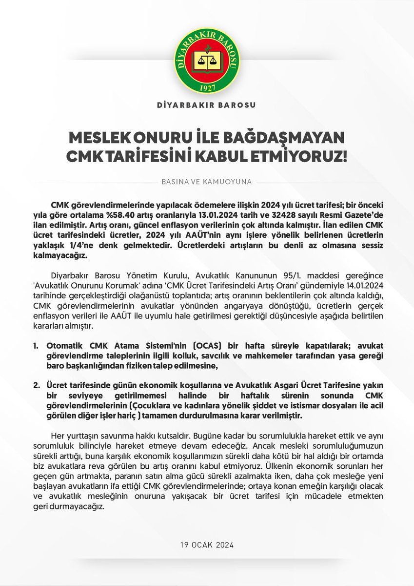 Meslek Onuru İle Bağdaşmayan CMK Tarifesini Kabul Etmiyoruz!

İlk etapta OCAS sistemini kapatıyor, beklentilere uygun bir iyileştirme yapılmadığı taktirde CMK görevlendirmelerini durduruyoruz…