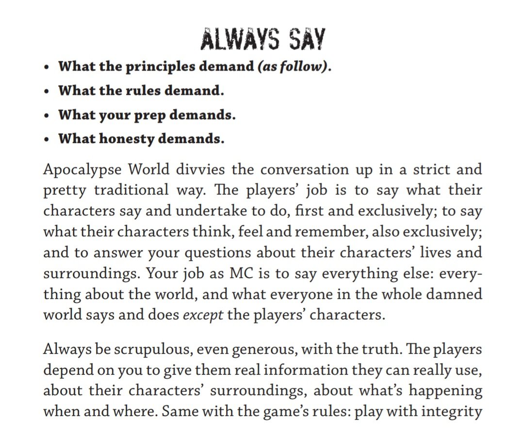 duamnNFR's tweet photo. Sometimes I wonder if #ApocalypseWorld is a response to 4 decades of shitty GMs. https://t.co/FlleaVv1gJ