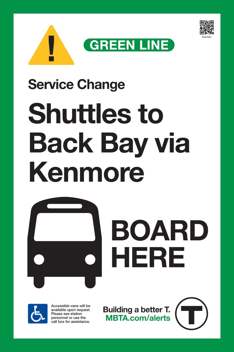 From January 16-28, we're diverting sections of the Green Line for #BuildingABetterT. We'll keep riders moving with alternate service options, like: • Free accessible shuttles • Orange Line • Bus routes • @MBTA_CR Plan ahead and find your route: mbta.com/GreenLine