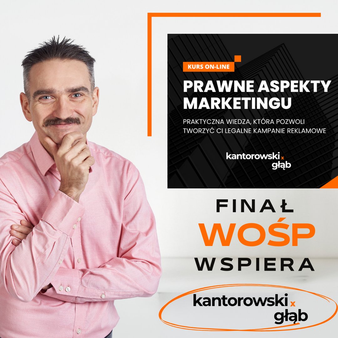 Wpłać co najmniej 50 zł 💵 do tej puszki 🛢WOŚP ➡️ bit.ly/3tl9Ynk , poinformuj mnie o tym mailowo 📧 biuro@kancelariakantorowski.pl, a ja damy Ci dostęp do mojego kursu pod tytułem Prawne aspekty marketingu ➡️ bit.ly/3TQWlXV za darmo 💱 😀
