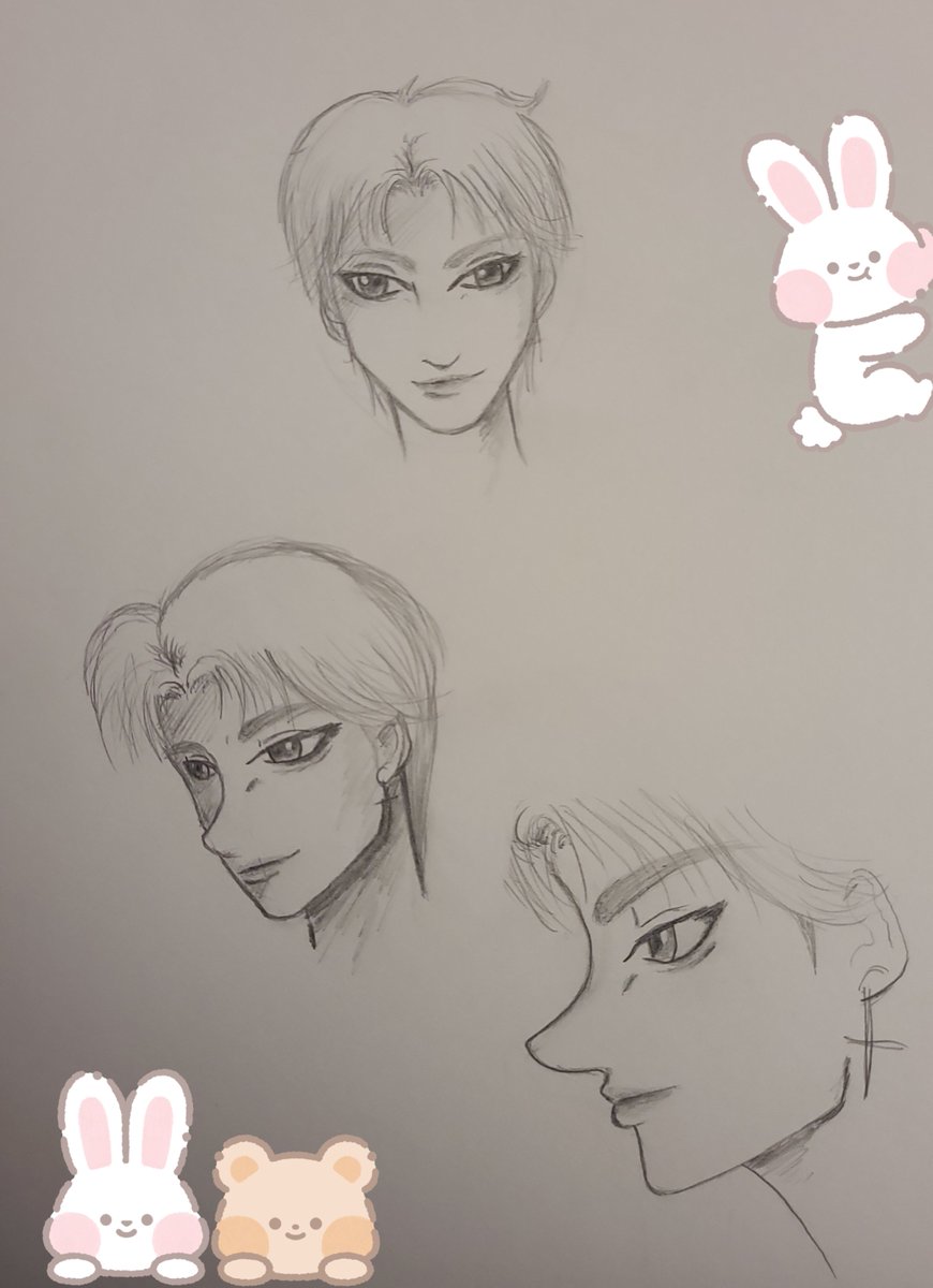 Pai__chan's tweet photo. I just tried new styles for my male charas . I looove it to draw side-profiles, but I think not many people like that. 😔 I'm a little bit happier with the result than last time. Maybe I'll start an illustration today! ☺️
#sketch #tryingnewstyles #mangastyle #malecharacterdesign https://t.co/g62Z0EXlVR