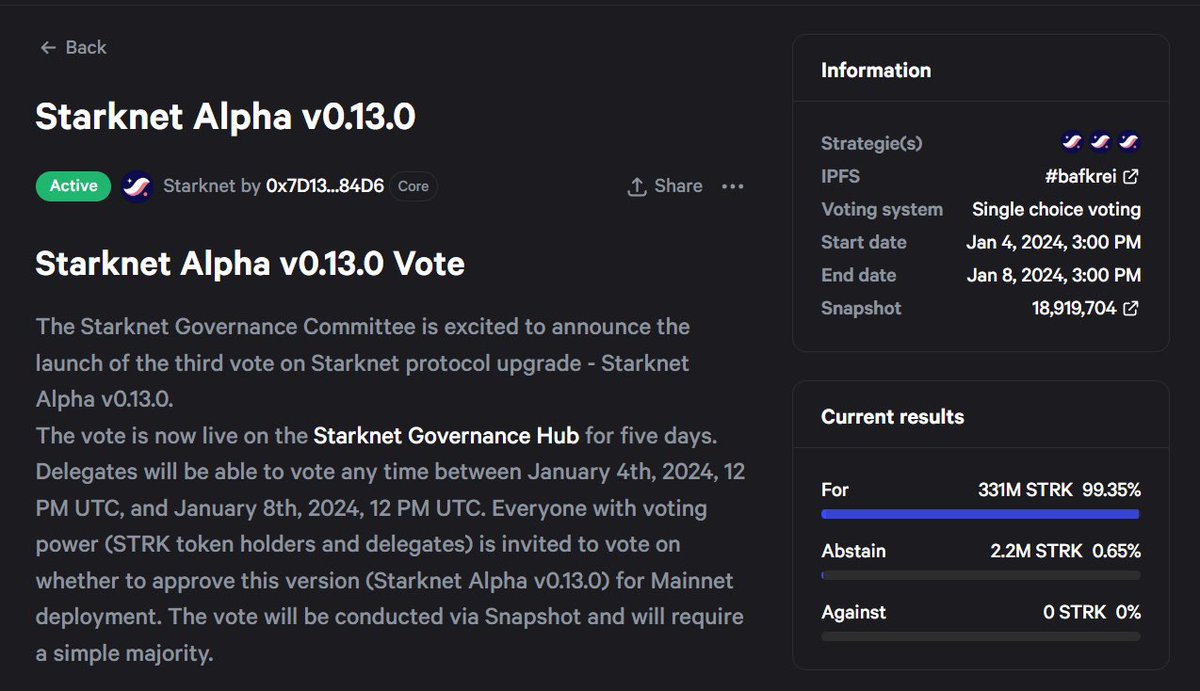 ITUBlockchainen's tweet photo. 🏛️ITU Blockchain has voted in favour of the @Starknet Alpha v.0.13.0 proposal.

Let's take a deep dive through our arguments👇🏼🧵 https://t.co/8AmakzhEW8