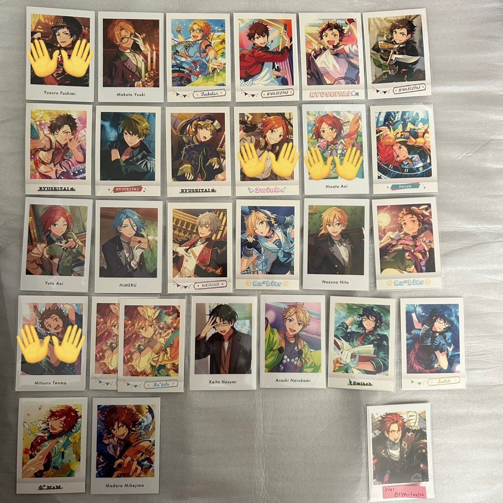 ryu__luv126's tweet photo. あんスタ ぱしゃっつ vol.4 action

譲/ 画像1.2枚目

求/ 画像3枚目 同異種 紅郎 
(画像1枚目は同種紅郎との交換優先)

※印の付いたものは無印含めての交換のみ

・郵送
・纏めての方優先

検索からもお気軽にお声がけください🕊 https://t.co/bzIztjMYge