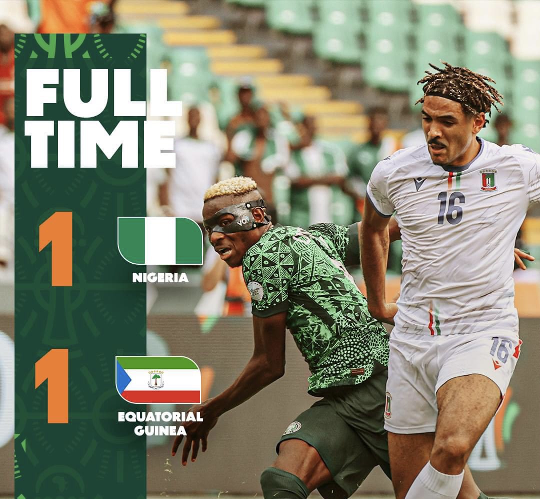 AsfunBet's tweet photo. ⌚ FULL-TIME!

Osimhen's header cancels out Salvador's strike as the Super Eagles &amp; the National thunder play out a 1-1 draw! 🟰
#asfunbet 
#NGAGNQ | #TotalEnergiesAFCON2023 https://t.co/EHc8cynWKK