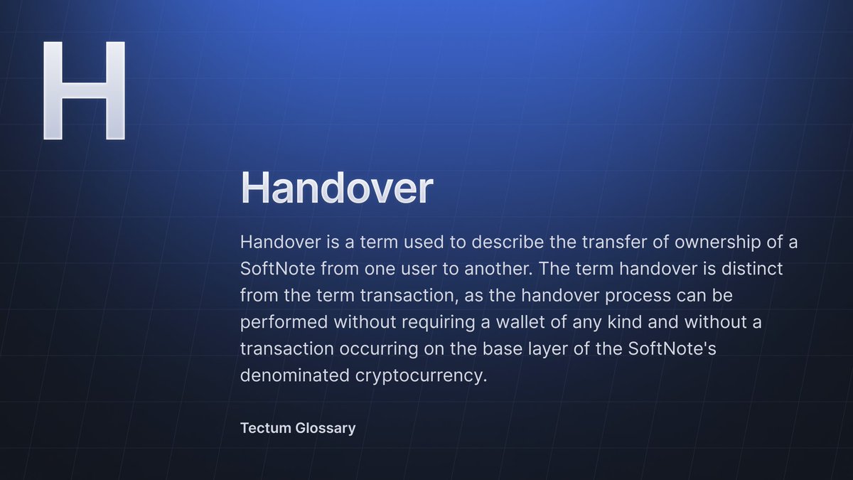 tectumsocial's tweet photo. Sunday Glossary!

Handover is the process of handing the Softnote over from one user to another. Softnote handover is

🔹Trustless
🔹Walletless
🔹Instant
🔹Low Fee
🔹Anonymous https://t.co/1THRWgnqTy