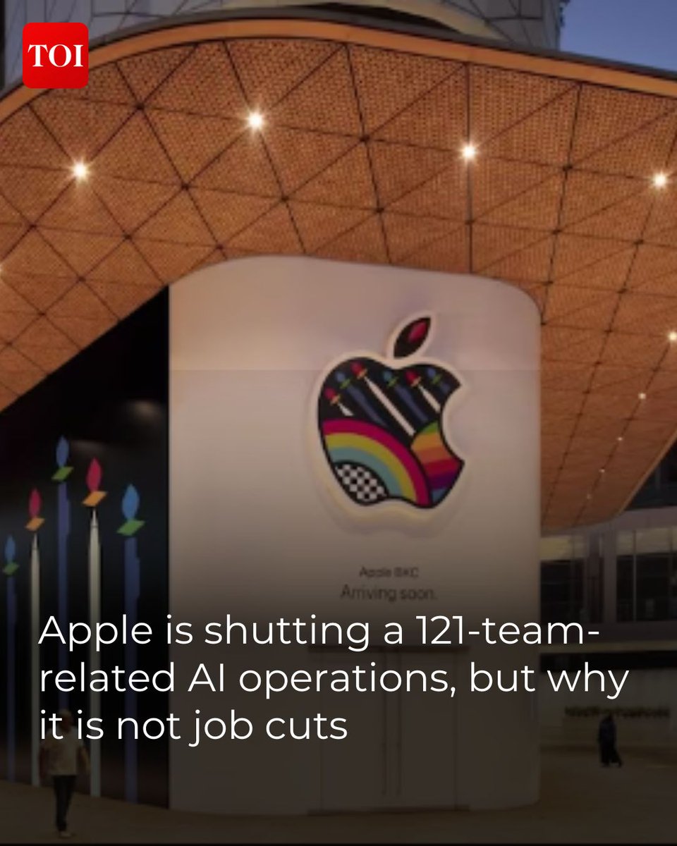 timesofindia's tweet photo. #Apple is shutting down a team of 121 employees responsible for the company's artificial intelligence operations

Read more at: https://t.co/eFuzVpgxv1 https://t.co/JfCpUSlnMT