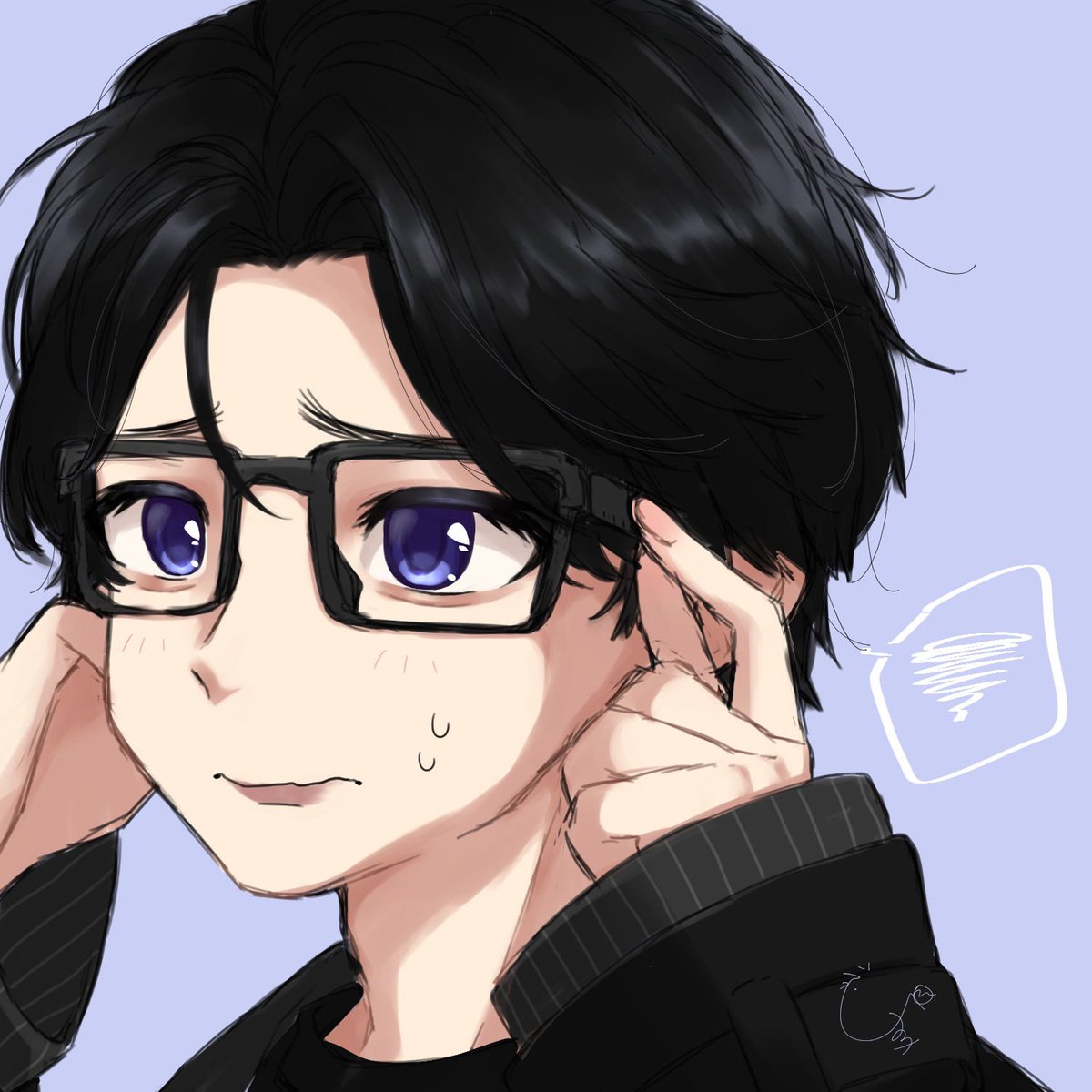 1boy male focus black hair glasses solo parted lips simple background  illustration images