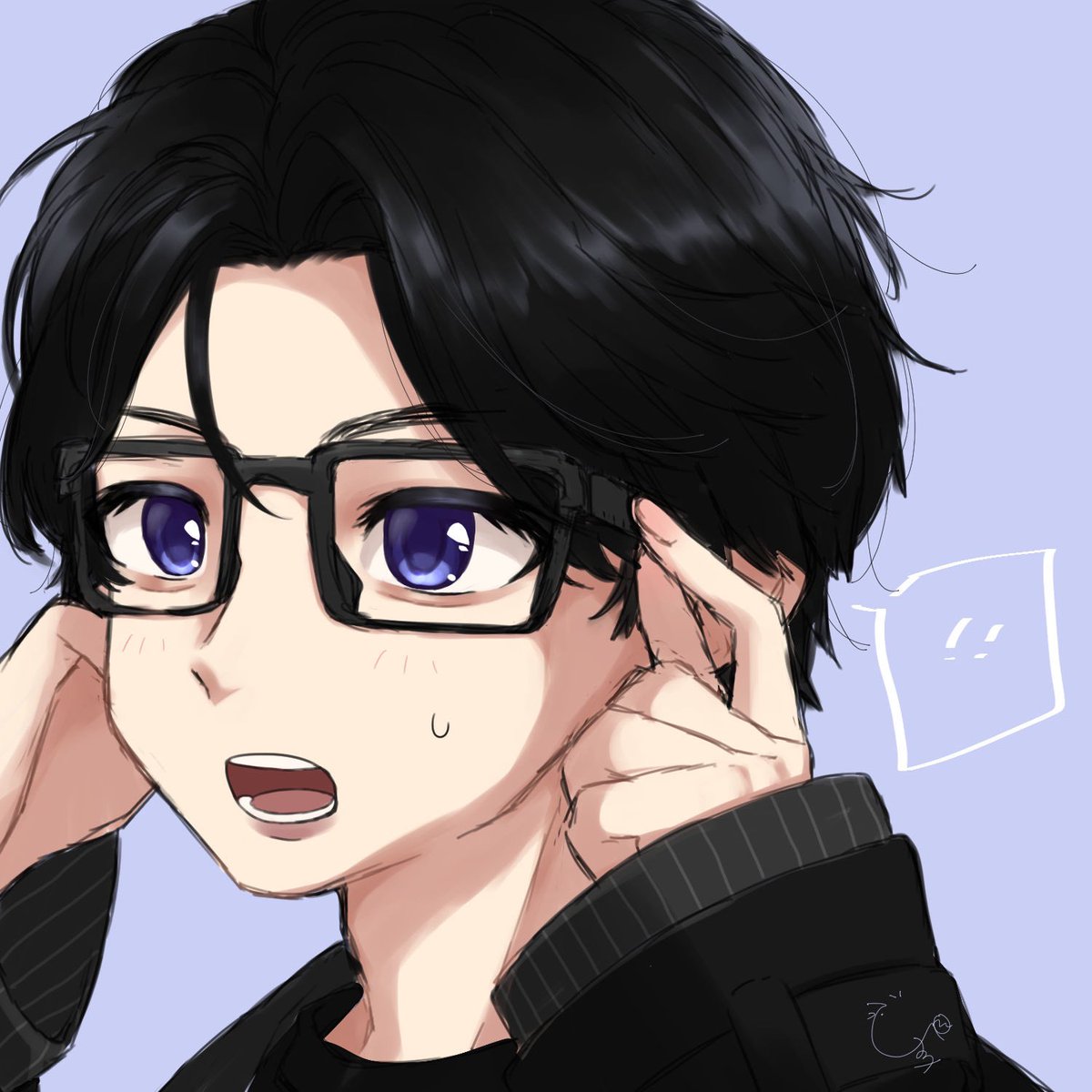 1boy male focus black hair glasses solo parted lips simple background  illustration images