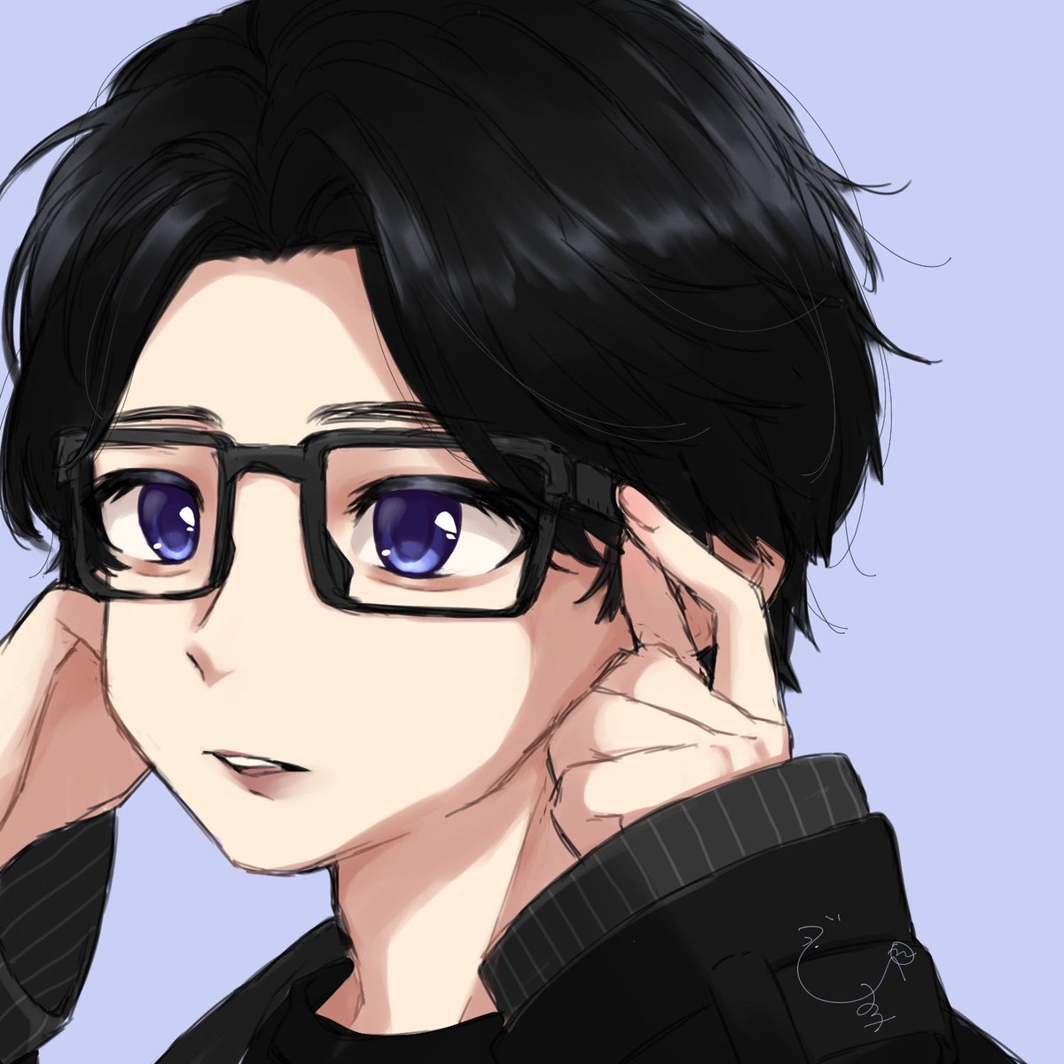 1boy male focus black hair glasses solo parted lips simple background  illustration images