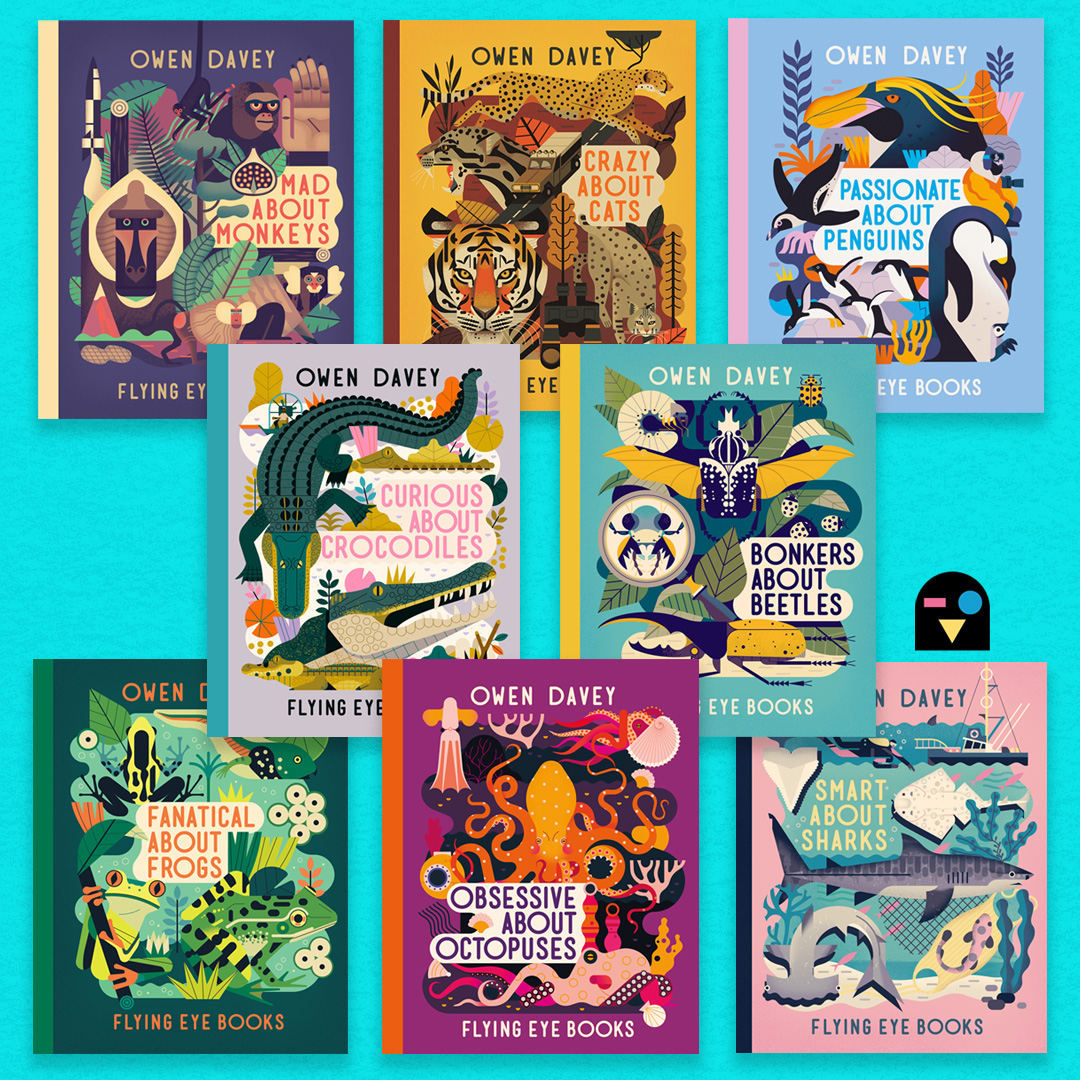 🐙 The Amazing Animals series by @owendaveydraws: flyingeyebooks.com/?s=Owen+davey 🐸 About Owen’s process: 'Once I’ve established a concept, I’ll play with composition until I’m happy. Then I’ll scan the thumbnail in & work directly on top of that in Photoshop, using a computer mouse.”