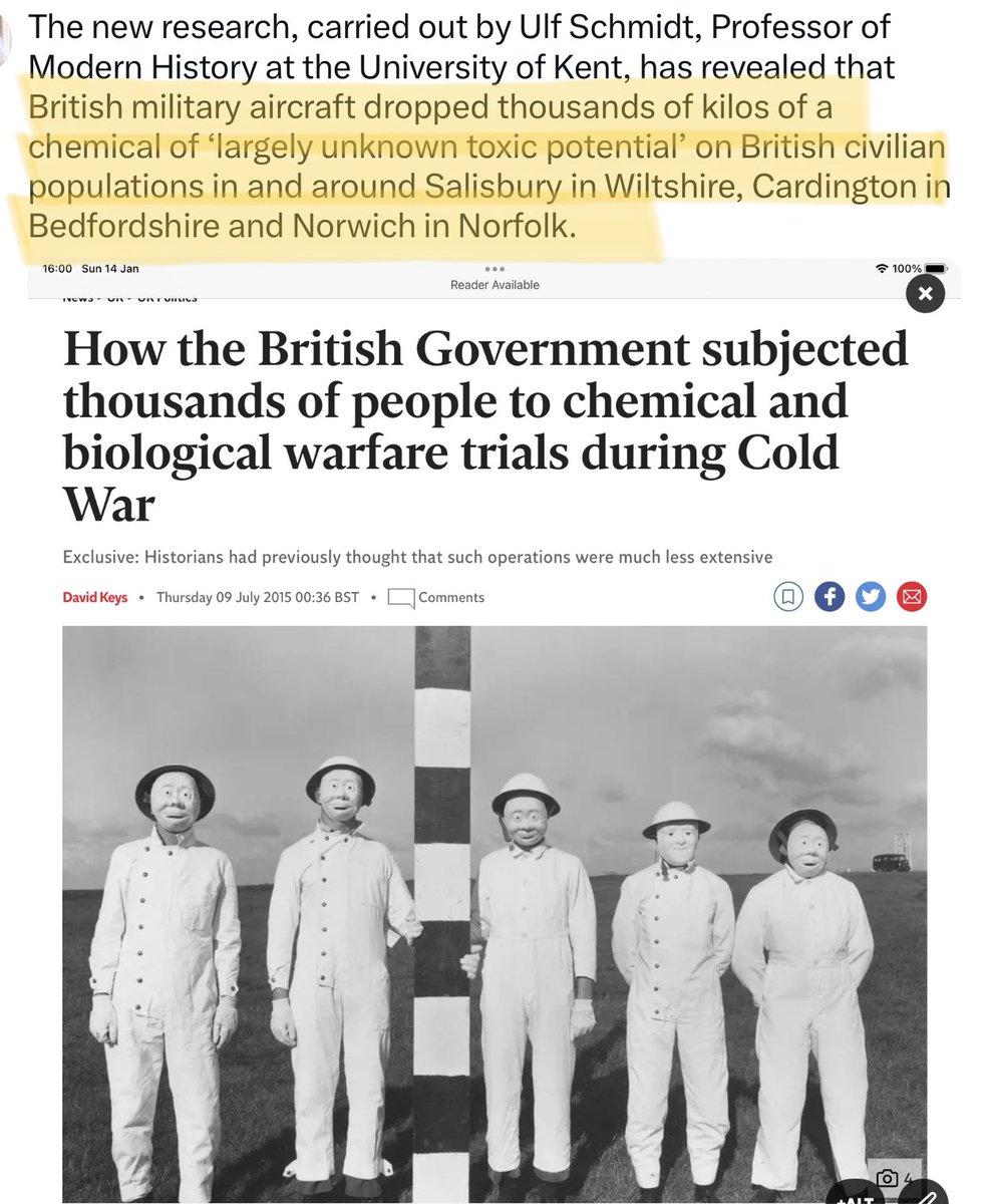 SandraWeeden's tweet photo. Oh, well, who’d have thought our U.K. Government would do this?

In more than 750 secret operations, hundreds of thousands of ordinary Britons were subjected to ‘mock’ biological and chemical warfare attacks launched from aircraft, ships and road vehicles.

https://t.co/MiqqR2Avwa
