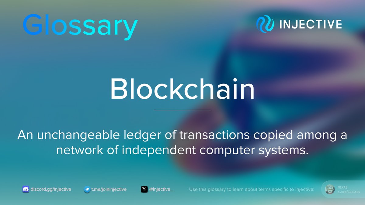 iamixas's tweet image. 🔤New word every day with @Injective_

Blockchain — An unchangeable ledger of transactions copied among a network of independent computer systems.

📰 Read more: docs.injective.network/learn/glossary/

#Injective #INJ $INJ #Glossary
