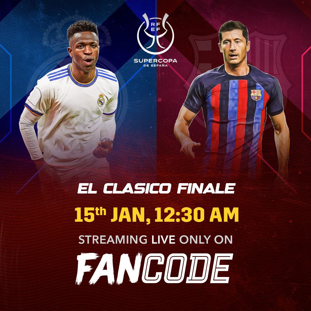 FcbLucknow's tweet photo. Madrid ⚔️ Barcelona
Playing Supercopa Cup Final tonight, 15th Jan from 12:30am onwards! ⚽🔥
Streaming LIVE exclusively on FanCode 💯
Watch here - https://t.co/0TxagvnHyU
#ELCALSICOxFANCODE
#Barcelona #Madrid #SupercopaOnFanCode https://t.co/DFfFCcyzw1
