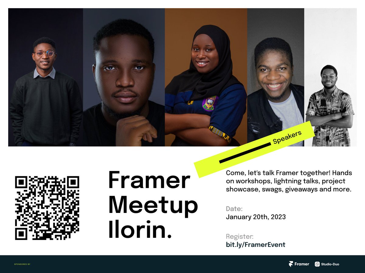 madebyduo's tweet image. 🚀 Exciting News!
Framer enthusiasts in Ilorin, join us @malhubng on 20th Jan, 2024, for a Framer Meetup. Engage in hands-on workshops, lightning talks, and more!🤩
Save the date and be part of the vibrant Framer community NOW👇
lu.ma/s1x3i7z0
#FramerMeetup
