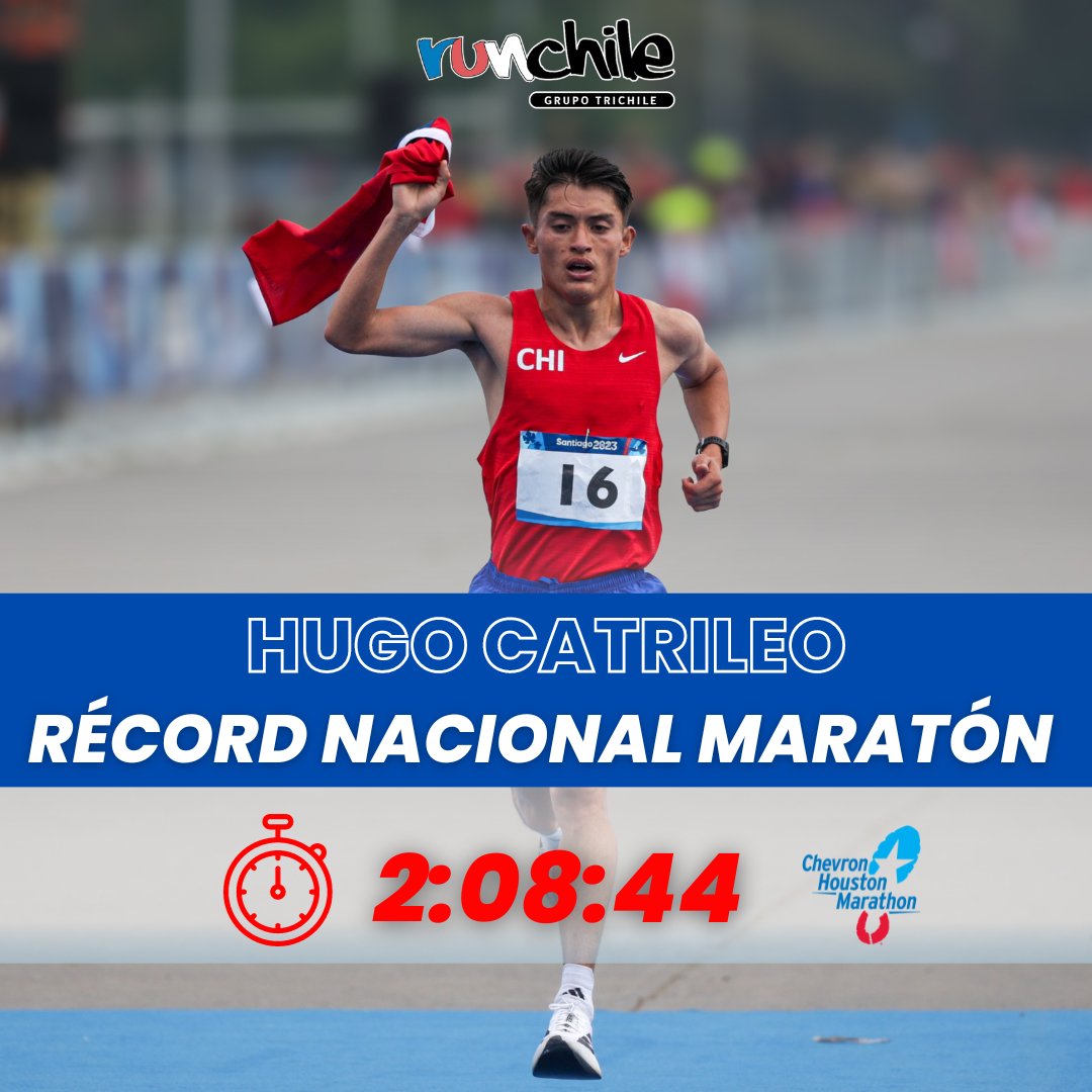 Runchileweb's tweet image. RÉCORD DE CHILE 🇨🇱 !!!

Hugo Catrileo logra la mejor marca histórica chilena en Maratón con 2:08:44, logrado en el Maratón de Houston 🇺🇸

GRANDE HUGO!!!

⚡️ Más información ➡️bit.ly/HugoRecordChile

#RunchileNews #RecordNacional