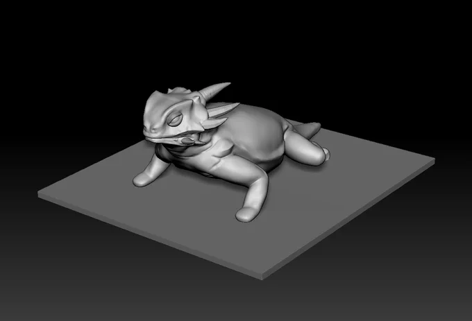 #zbrush 実在の動物を作るのはとても勉強になるということで、 次のお題は、Horned Lizard WIP DAY1 5h 完成までどれぐらいかかるかな? ゾウガメよりもトゲトゲしたウロコが目立つ動物なので、 ウロコを立体的に、かっこよく作れるかどうか