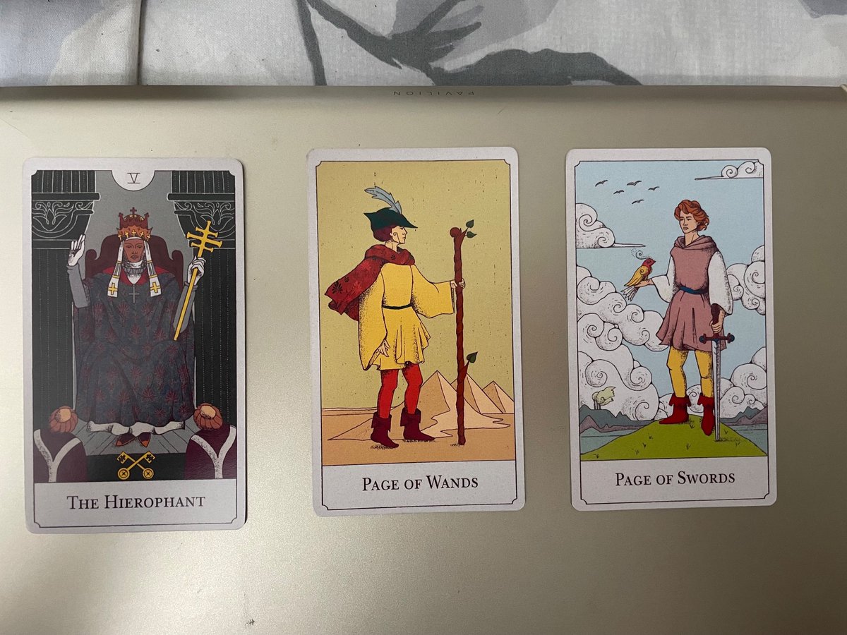 SheBitesBGentle's tweet photo. Today’s Pull✨🤲🏽

The Hierophant - freedom
Page of Wands - inspiration 
Page of Swords - knowledge https://t.co/flkEpJVxs6
