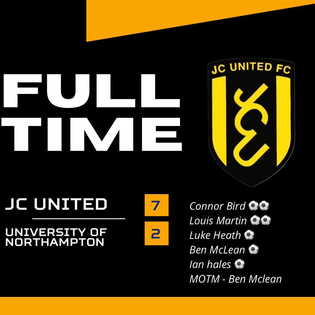 JcUnitedFirst's tweet photo. 3 points for the boys today, credit to university of Northampton first half they put on some display causing us issues. Second half back to basics for the lads which  produced another solid display. 

UptheJC 💛🖤 https://t.co/McfIeew6jz