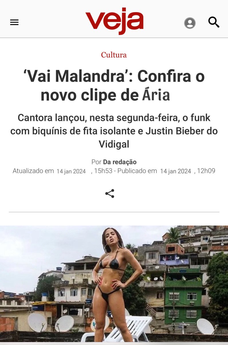 AriaLaferte's tweet photo. Saiu uma matéria do jornal @/VEJA sobre o clipe de Vai Malandra. Muito obrigada
#MagazineHLC #SocialHLC https://t.co/yzdk8yqDHx