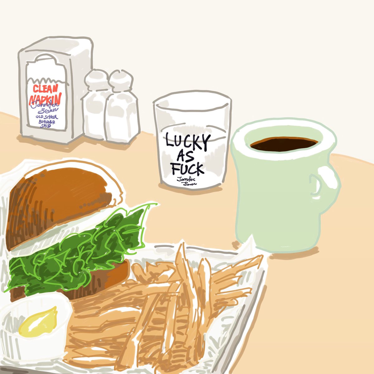 @Taylor143always 渋谷と原宿の間にあるJennifer Seven Old School Burger Shopが、田舎のダイナーや学食をイメージしててめちゃくちゃおすすめです🍔✨