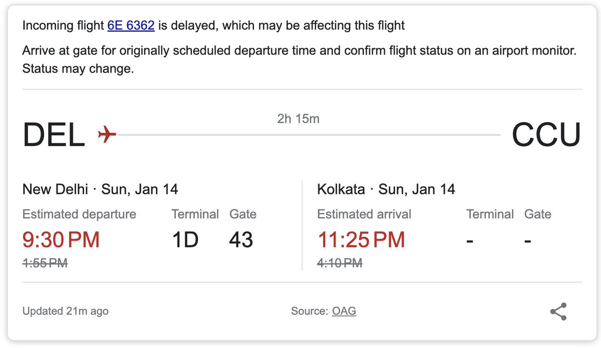 millik27's tweet photo. My sister had the worst flight experience today with @IndiGo6E. 

The 1:55 PM Delhi to Kolkata flight is still waiting to depart after 8 hours.

"Best on-time performance" is false advertising from @IndiGo6E https://t.co/e2Sc2hFtz3