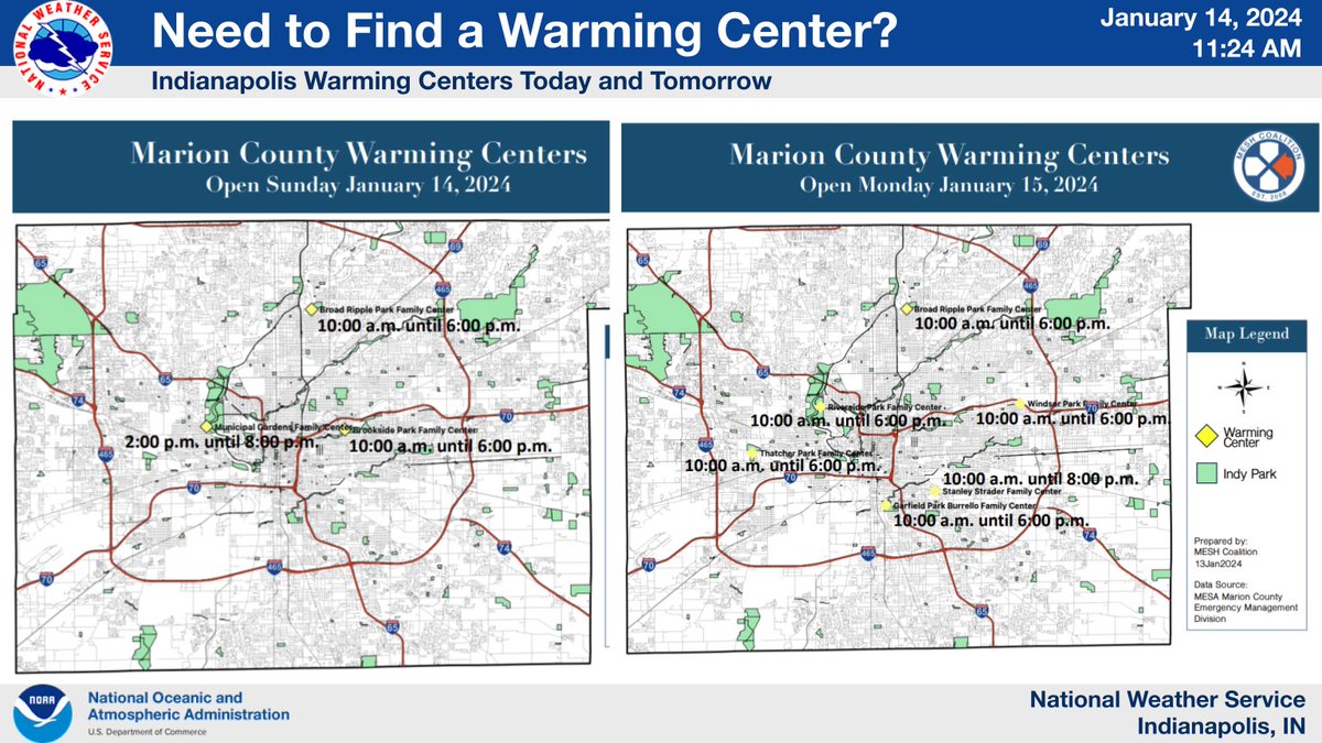 NWSIndianapolis's tweet photo. #Indianapolis Warming Center Information
These graphics from our partners at @MESHCoalition provide information on warming centers around Indianapolis today and tomorrow #inwx https://t.co/krMv5kxXFz