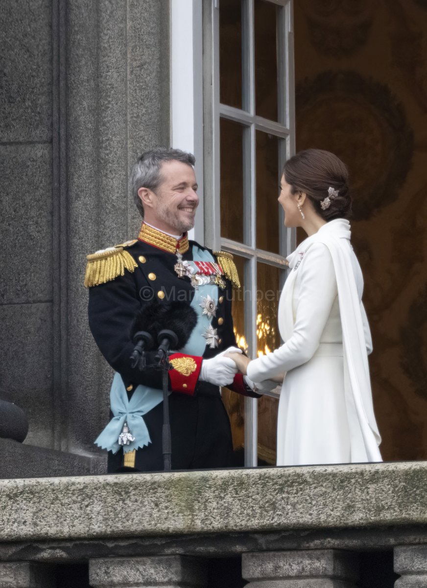 King Frederik X and Queen Mary of Denmark after their proclamation at Christiansborg Palace by the Prime Minister, Mette Frederiksen in Copenhagen. #KingFrederikX #coronation #queenmary #denmark #royals #Copenhagen