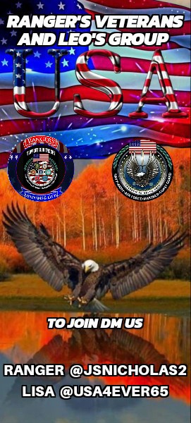 Calling on all Conservative Veterans and LEO's. You're not alone. Join our private chat group. Ranger's Veterans and LEO's Group. We are 100+ members and growing daily. We are the only Veteran and LEO group that is Veteran owned. We aren't just a group. We are Family. To join DM…