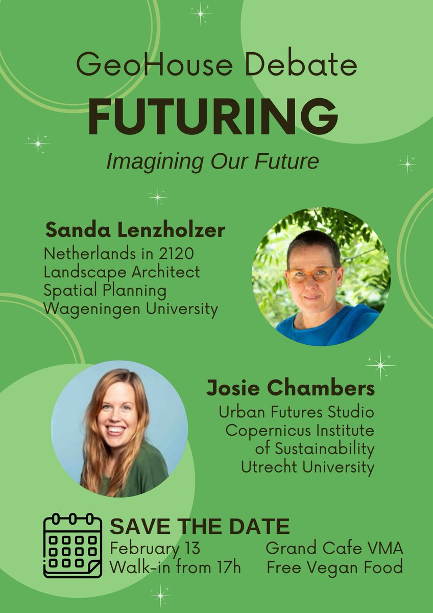 SAVE THE DATE
GeoHouse Debate on Futuring
ft. prof. dr. Sanda Lenzholzer (WUR) &amp; dr. Josephine Chambers (UU)

As Einstein said: “I’m more interested in the future than in the past, because the future is where I intend to live.”
Are you, too?

February 13th. VMA Grand Cafe. 5-7pm.