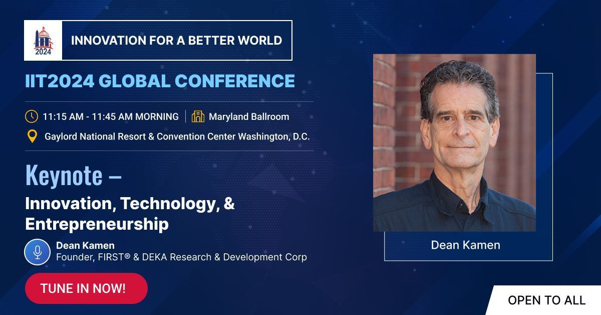 Prepare to be inspired!

Dean Kamen, the mind behind FIRST® &amp; DEKA, takes the stage to ignite your passion for innovation.

 ➡️ Don't miss out! Tune In Now: buff.ly/47C5pDl 

#IIT2024GlobalConference #IITAlumni #GlobalInnovation #ConferenceHighlights #Event