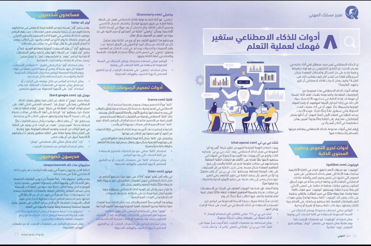 NoraSubiei's tweet photo. (8) أدوات للذكاء الاصطناعي ✨✔️
ستغير فهمك لعملية التعلم
المصدر: مجلة مركز قطر للتطوير المهني، 2023.
#التعلم_والتطوير #خبراء #خبراء_تقنيات_التعليم #NorahEdTech https://t.co/tLFVFM9hMD