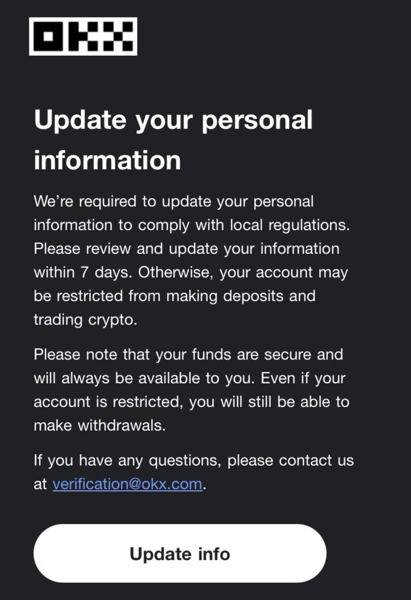 JUST IN - Okx exchange has started asking Indian users to update personal information to comply with local regulations. 

Indicating a move towards FIU  compliance.