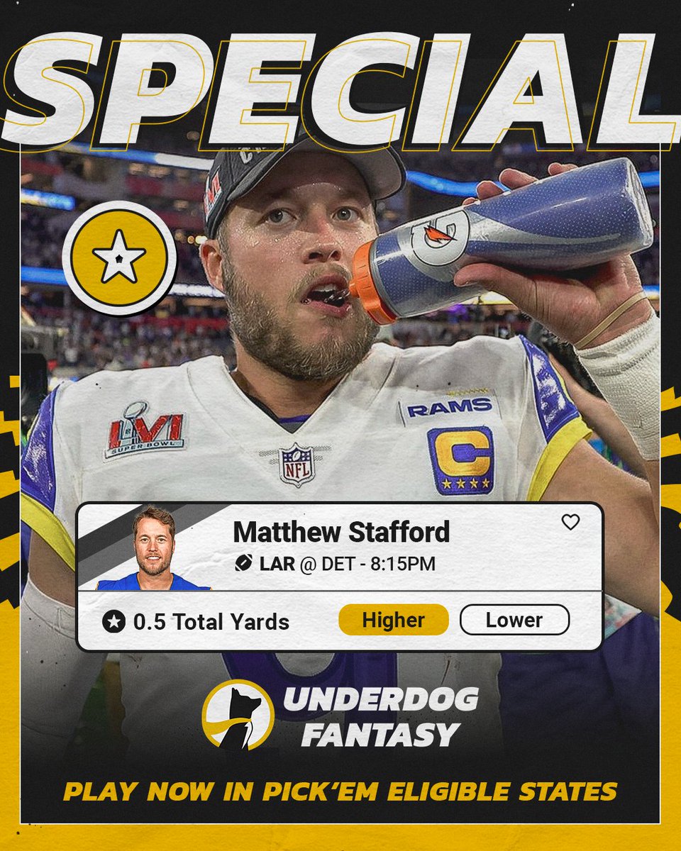 UnderdogPicks's tweet photo. Here you go 🤲

Our Matthew Stafford FLASH Special is available until 1pm ET 🫡