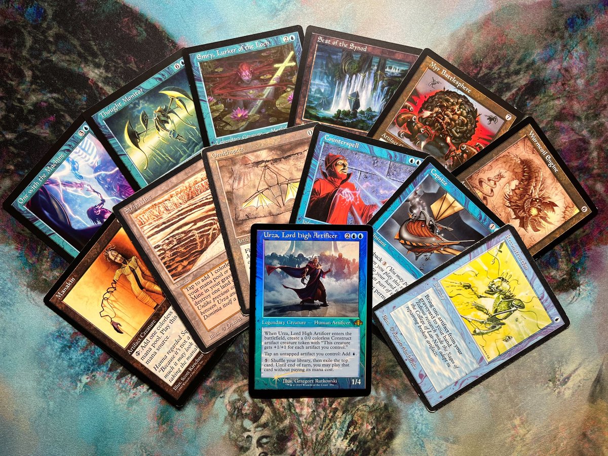 Introducing, my latest Commander deck: a loving ode to 7-year-old Tom's  favorite deck, a pile of blue cards and artifact creatures. Played fully  unsleeved, old border only, kept in the SAME beat-up