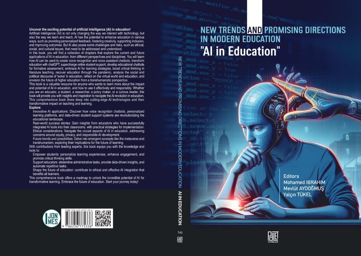 NEÜ Eğitim Bilimleri Enstitüsü (@egitimbil_neu) on Twitter photo 📘 "Eğitimde Yapay Zeka" kitabı çıktı! Ün. Öğretim üyelerimizin ve önceki dönem misafir öğretim üyemiz <a href="/ArkansasTech/">Arkansas Tech</a> 'ten Prof. Dr. Muhammed Ibrahim'in editörlüğünü yaptığı çalışmaya 7 ülkeden 22 yazar katkı sundu. Eğitim ve yapay zekanın kesişimindeki trendleri keşfedebilirsiniz 📘 "Eğitimde Yapay Zeka" kitabı çıktı! Ün. Öğretim üyelerimizin ve önceki dönem misafir öğretim üyemiz <a href="/ArkansasTech/">Arkansas Tech</a> 'ten Prof. Dr. Muhammed Ibrahim'in editörlüğünü yaptığı çalışmaya 7 ülkeden 22 yazar katkı sundu. Eğitim ve yapay zekanın kesişimindeki trendleri keşfedebilirsiniz