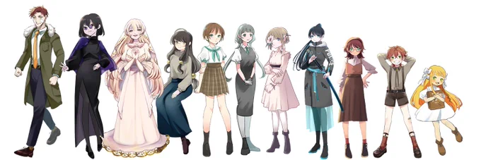 フォロワーさんの見て楽しそうだな～と思ったので適当に全身立ち絵ある探索者だけ並べました。ヘッダーにしようかな。 