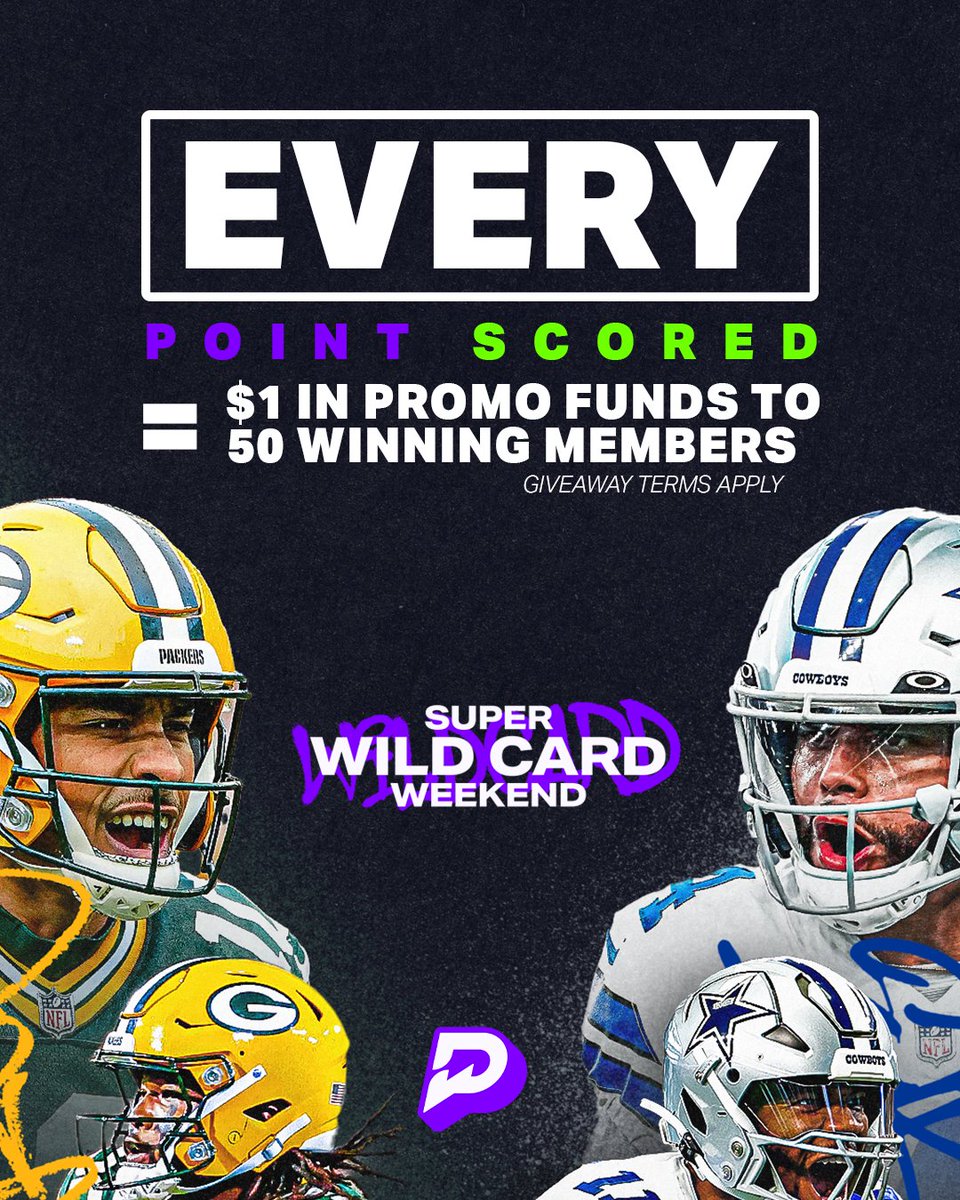 ✨ SUPER WILD CARD SUNDAY ✨ For every POINT scored in the Cowboys vs. Packers game, we will give $1 in promo to 50 winning members 🔥 To enter this giveaway: 1️⃣ Follow us @PrizePicks 2️⃣ RT + LIKE 3️⃣ Tag 2 friends who play #PrizePicks