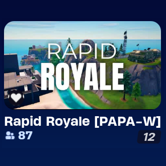 PapaWelmur's tweet photo. There are a couple of lobbies going in RAPID ROYALE so now is a good time to try it out if you want

Map code: 1139-9172-4358 https://t.co/Q3jfAS2cya
