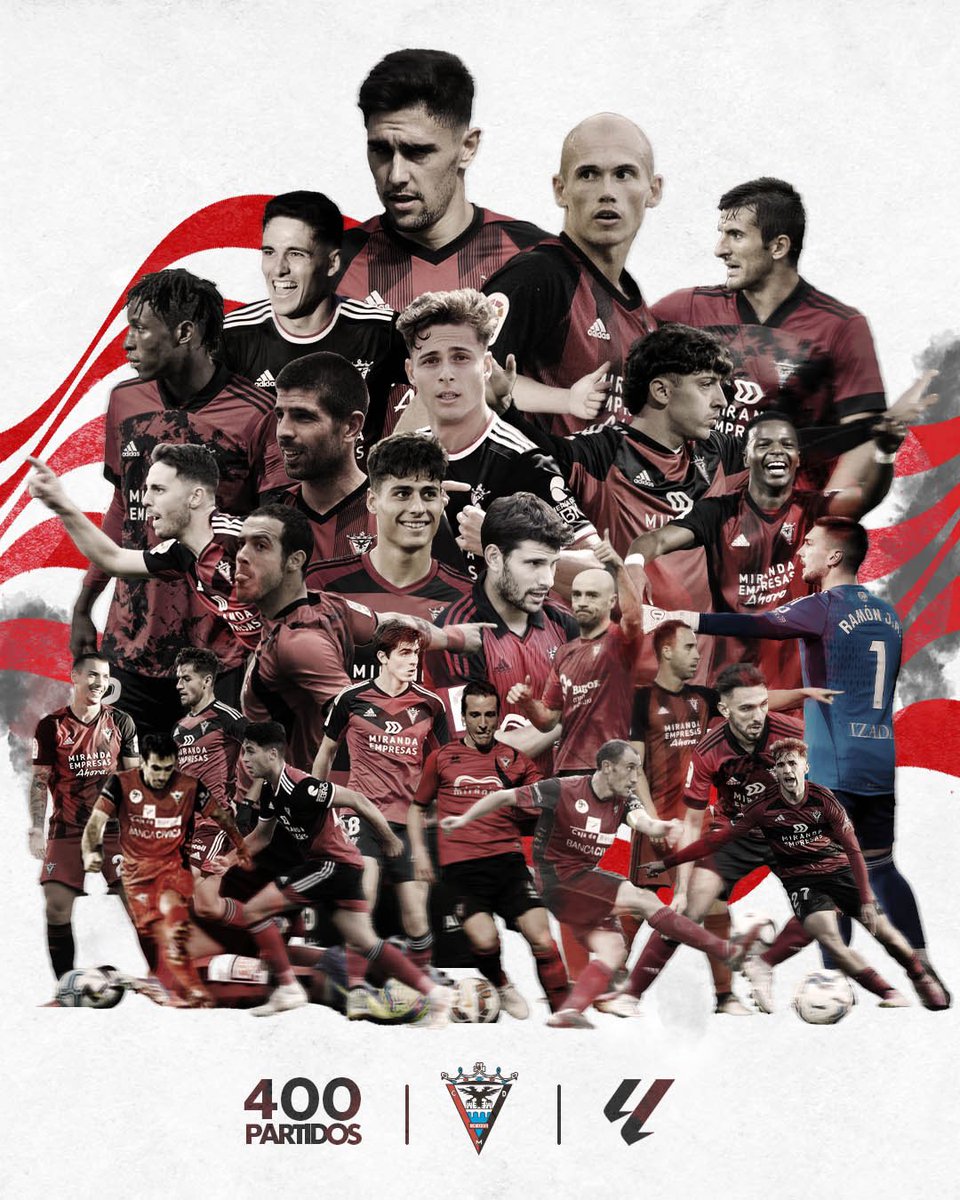 CDMirandes's tweet photo. 4️⃣0️⃣0️⃣ @LaLiga 

¡Ya son 400 partidos en @LaLiga2! ❤️🖤 https://t.co/y037V6G4FV