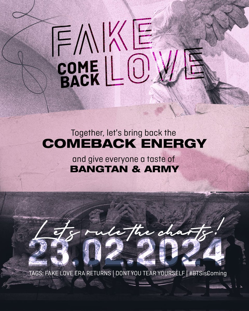 — Tenemos nuevo póster para el RE COMEBACK DE FAKE LOVE para este febrero, comenten y den rt ‼️‼️

FAKE LOVE ERA RETURNS
DONT YOU TEAR YOURSELF
#BTSisComing