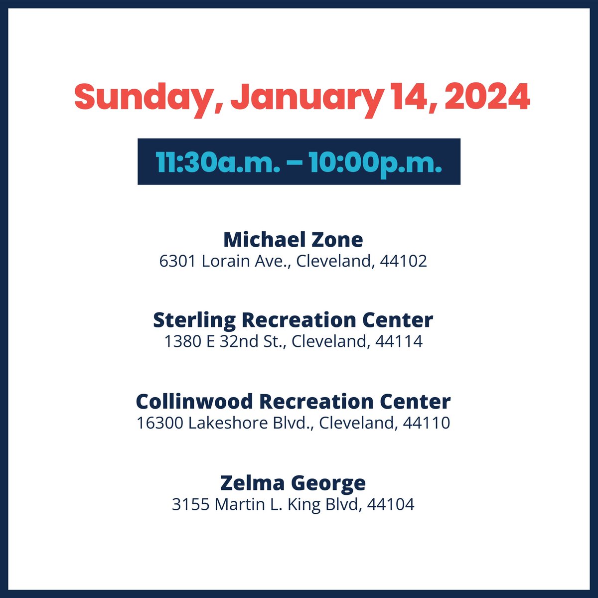 CityofCleveland's tweet image. UPDATE: Due to cold temperatures the City has opened rec centers as warming sites TODAY 1/14, in addition to previously listed dates and times. 

Anyone seeking overnight shelter should call 211 who will be able to connect you with a variety of shelter and housing options.