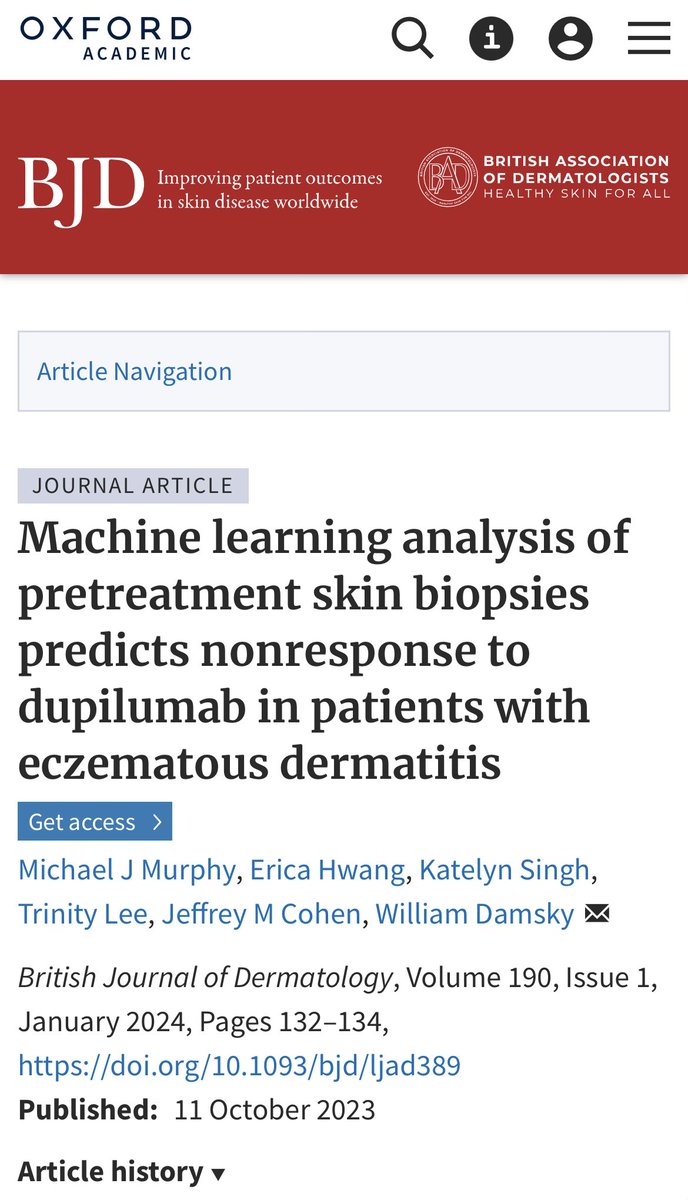 Machine learning analysis of pretreatment skin biopsies predicts nonresponse to dupilumab in patients with eczematous dermatitis @billdamsky doi.org/10.1093/bjd/lj…