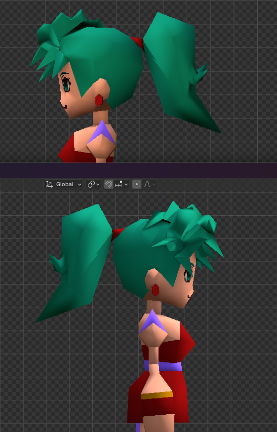 I picked up Blender this year. What best to start my 3d-modeling journey with than a custom Terra model in the style of FF7's low-poly models #FF6