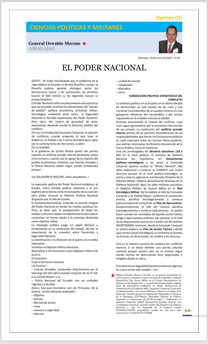 iadcecuador's tweet photo. Una breve reflexión sobre EL PODER NACIONAL @DanielNoboaOk @DefensaEc @FFAAECUADOR @EjercitoECU @armada_ecuador @FuerzaAereaEc https://t.co/EiP1WyLJFR