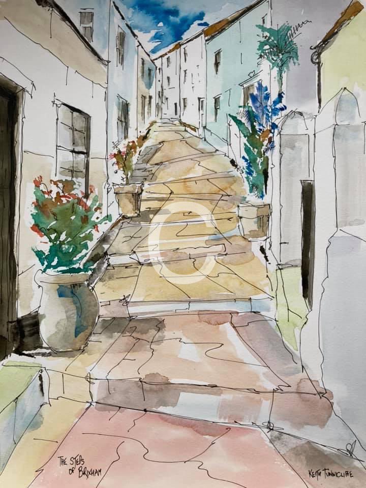 #picoftheday The Steps of Brixham… One of my most popular commissions! Love these steps! #watercolour