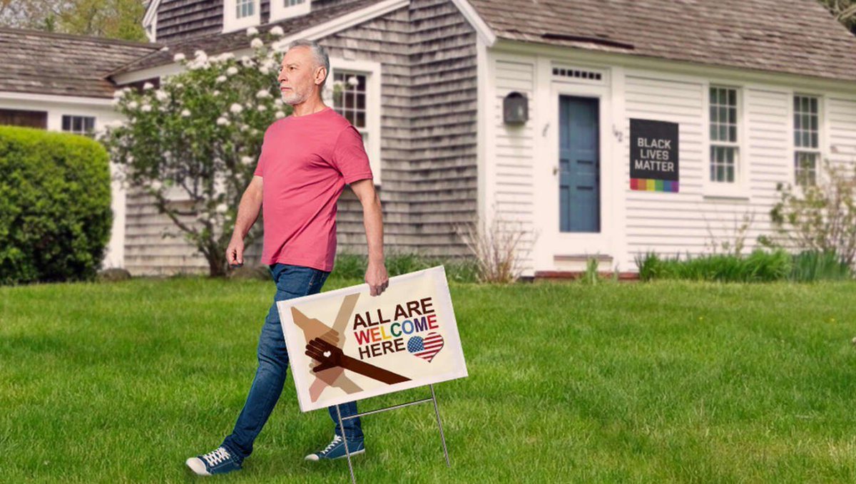 TheBabylonBee's tweet photo. White Liberal In New York Quietly Removes ‘All Are Welcome Here’ Sign https://t.co/Go8vWyxUFf https://t.co/SNdeFTlAnB