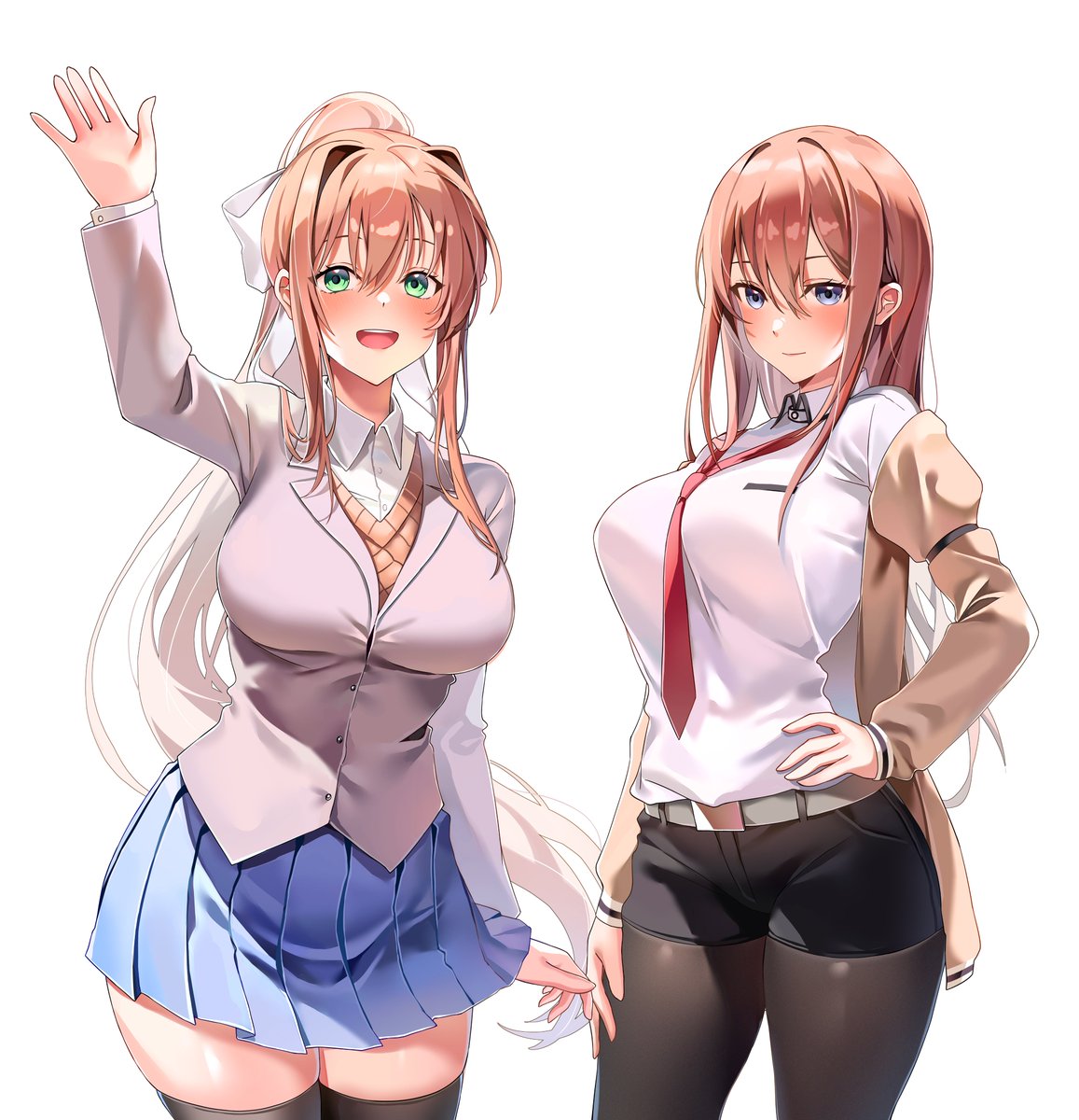 Makise and Monika crossover ~ Commission #ddlc #steinsgate