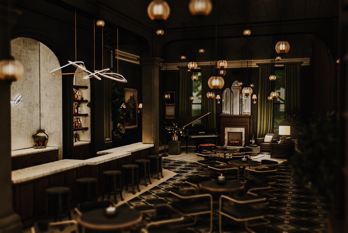 Rheya28__'s tweet photo. The Crown "Gentlemen's Club" [ Lounge + Bar]  ♥ The Sims 4: Speed Build // #TheSims4 #ShowUsYourBuilds  CC list/Notes on my YT and Tumblr https://t.co/C2hs66axgM
