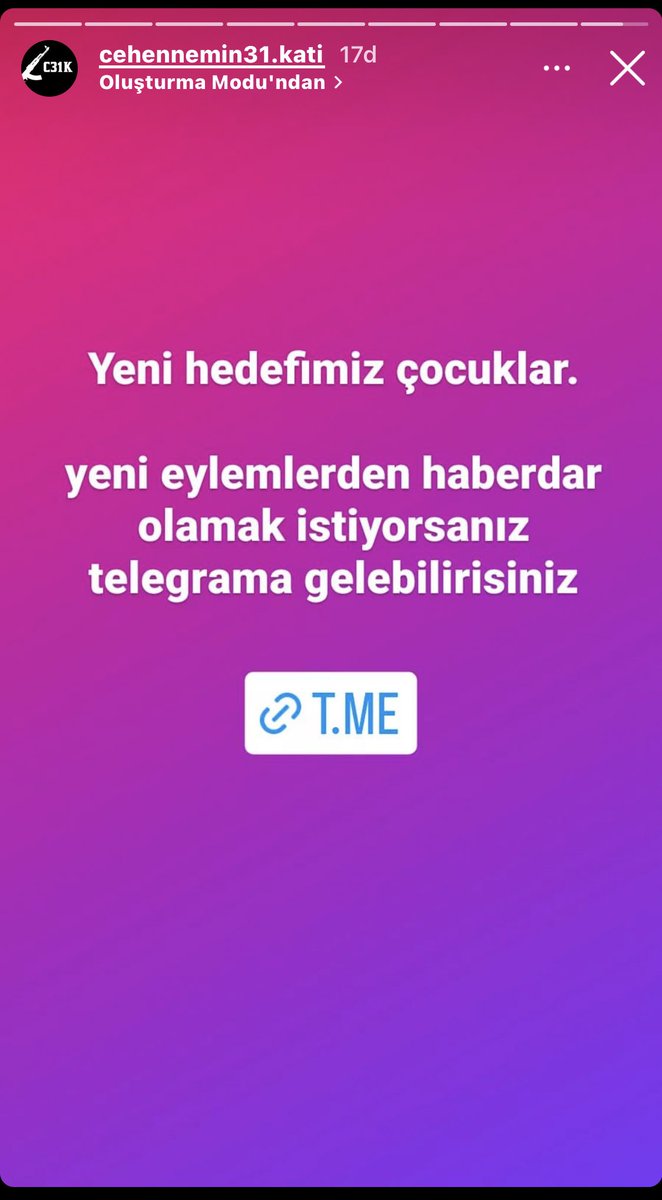 Türkiye'nin siyasetçileri,sanatçıları,fenomenleri,Stk'ları,tüm vatandaşları.
C31K denen kendilerine örgüt diyen bu gurup hayvanları katlediyor,çocuklar hedefimiz diyor,kadınları hedef alıyor. Neredesiniz ? Neden sesiniz çıkmıyor? Uyanın...!!
#ÇocuklarımızTehlikede